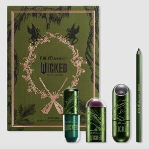 Wicked R.E.M beauty lip, eye, blush set Gold and Green box